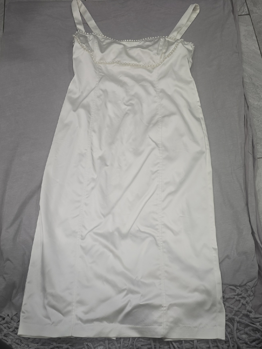 BHLDN White Slip Dress with Pearl Trim (NWT)
